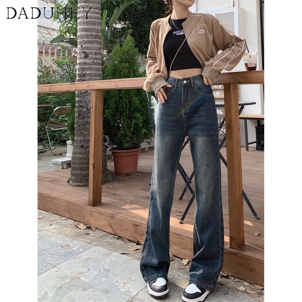 Quần jean dài DADUHEY ống rộng lưng cao phong cách Hàn Quốc cổ điển dành cho nữ cỡ lớn