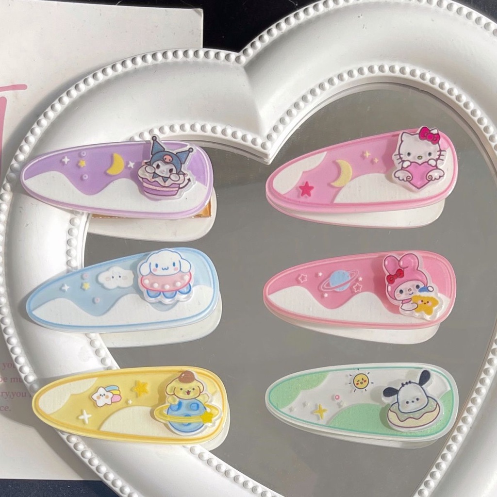 Kẹp Tóc Hình Sanrio Purin Kuromi Cinnamon Hello Kitty Thời Trang Ngọt Ngào Cá Tính Dành Cho Bạn Nữ