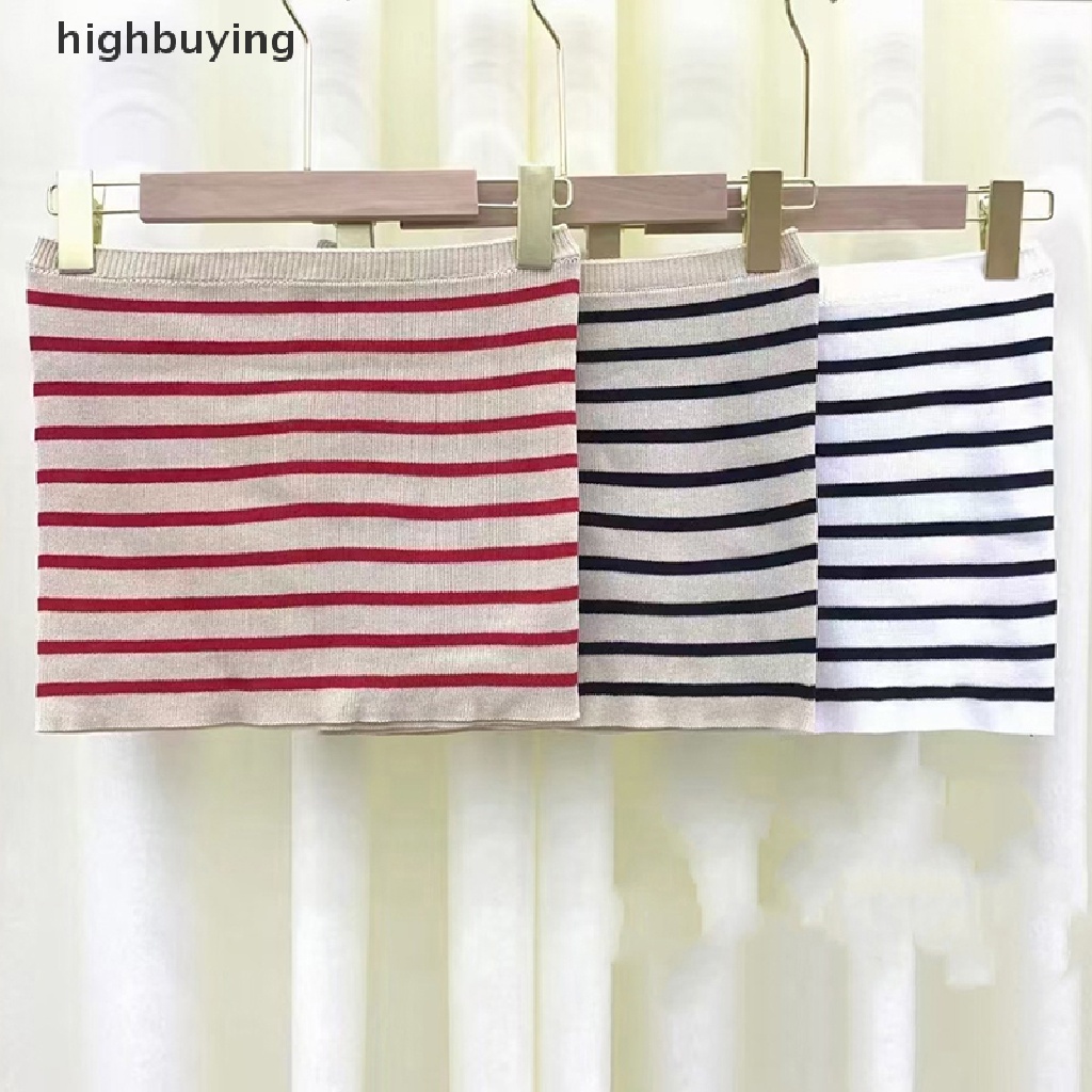 Áo Croptop Dệt Kim Không Tay Họa Tiết Kẻ Sọc Thời Trang Mùa Hè Hàn Quốc Cho Nữ