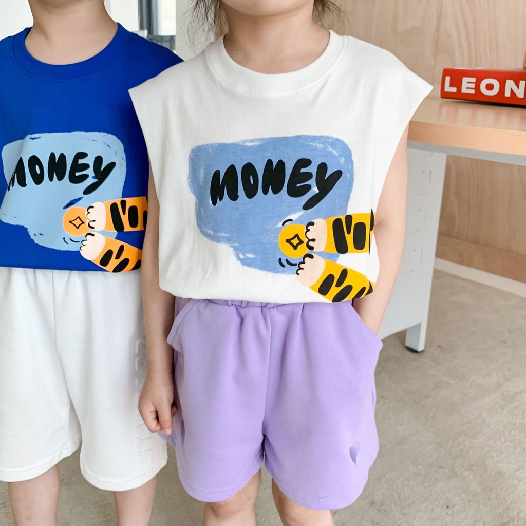 Áo Thun Sát Nách Vải Cotton Mỏng Dáng Rộng In Hoạt Hình Kiểu Hàn Quốc Dễ Thương Cho Bé