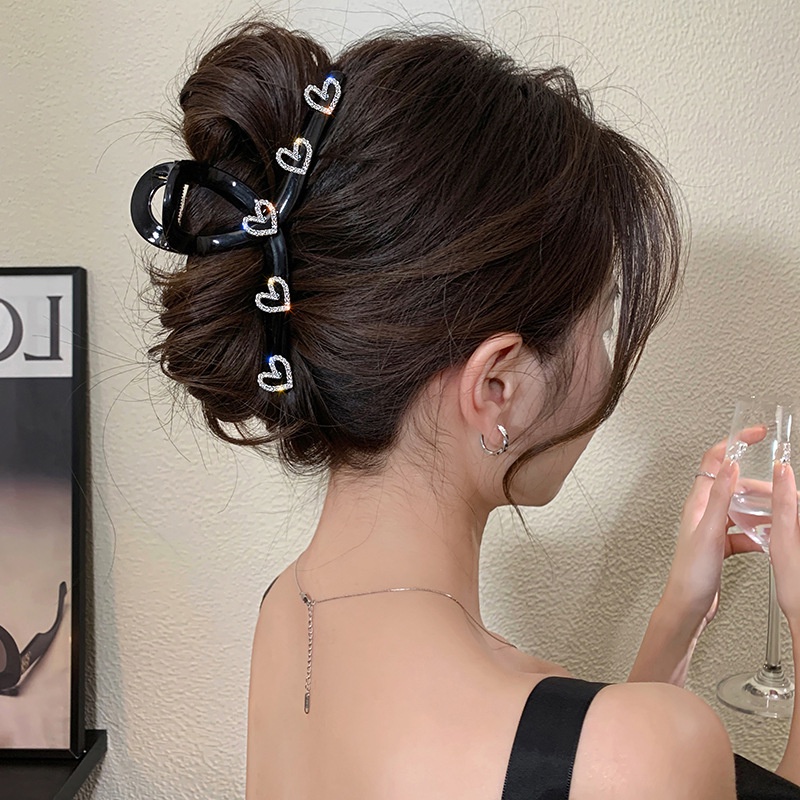 Kẹp Tóc Đính Đá Hình Trái Tim Lớn 13cm Thời Trang Mùa Hè Cho Nữ