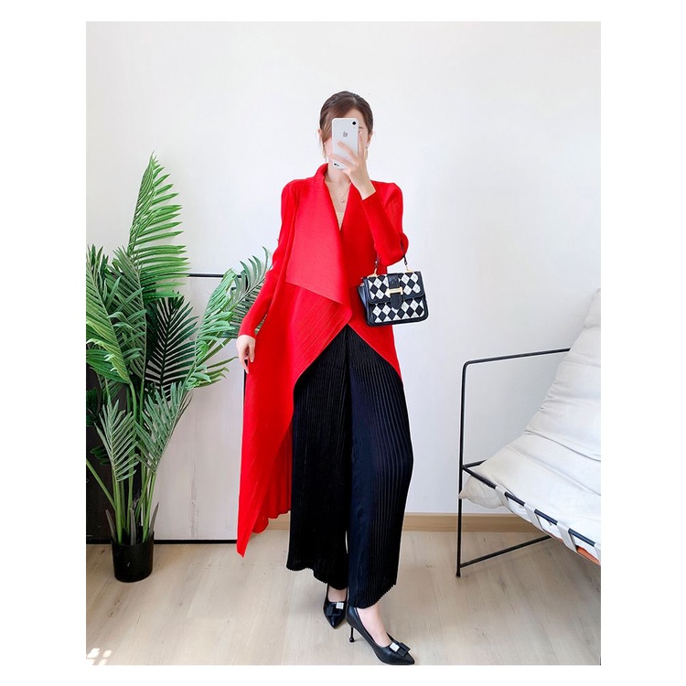 Issey miyake Áo Khoác Tay Dài Dáng Rộng Xếp Ly Thời Trang Cao Cấp