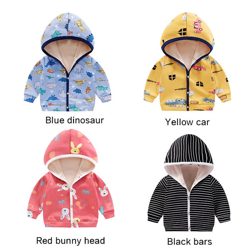 MOMCHOOSE  Áo Khoác Hoodie Mùa Đông Tay Dài Dày Dặn Ấm Áp In Họa Tiết Hoạt Hình Cho Bé