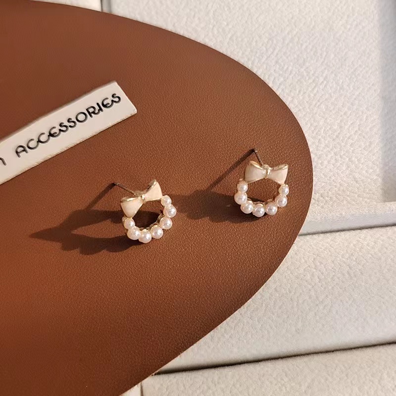 Khuyên Tai Hình Nơ Đính Ngọc Trai Nhân Tạo Kiểu Dáng Sang Trọng Thời Trang