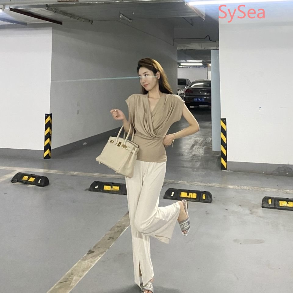 Áo Kiểu Trễ Vai Cổ Chữ V Thời Trang Mùa Hè Theo Phong Cách Pháp Cho Nữ