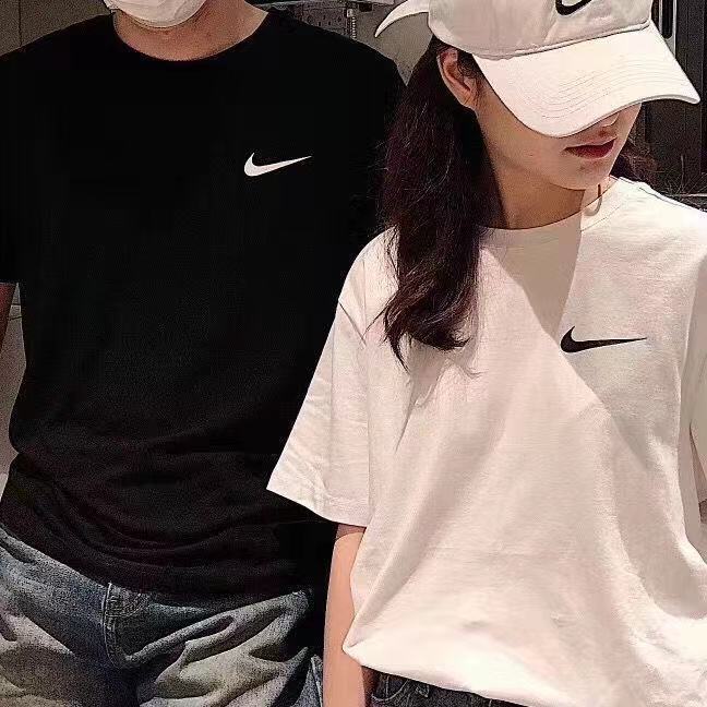 Cặp Áo Thun cotton Nguyên Chất Thêu Chữ NK Tay Ngắn Dáng Rộng Móc Hàng Trăm lap + Thẻ Treo Cho Cặp Đôi