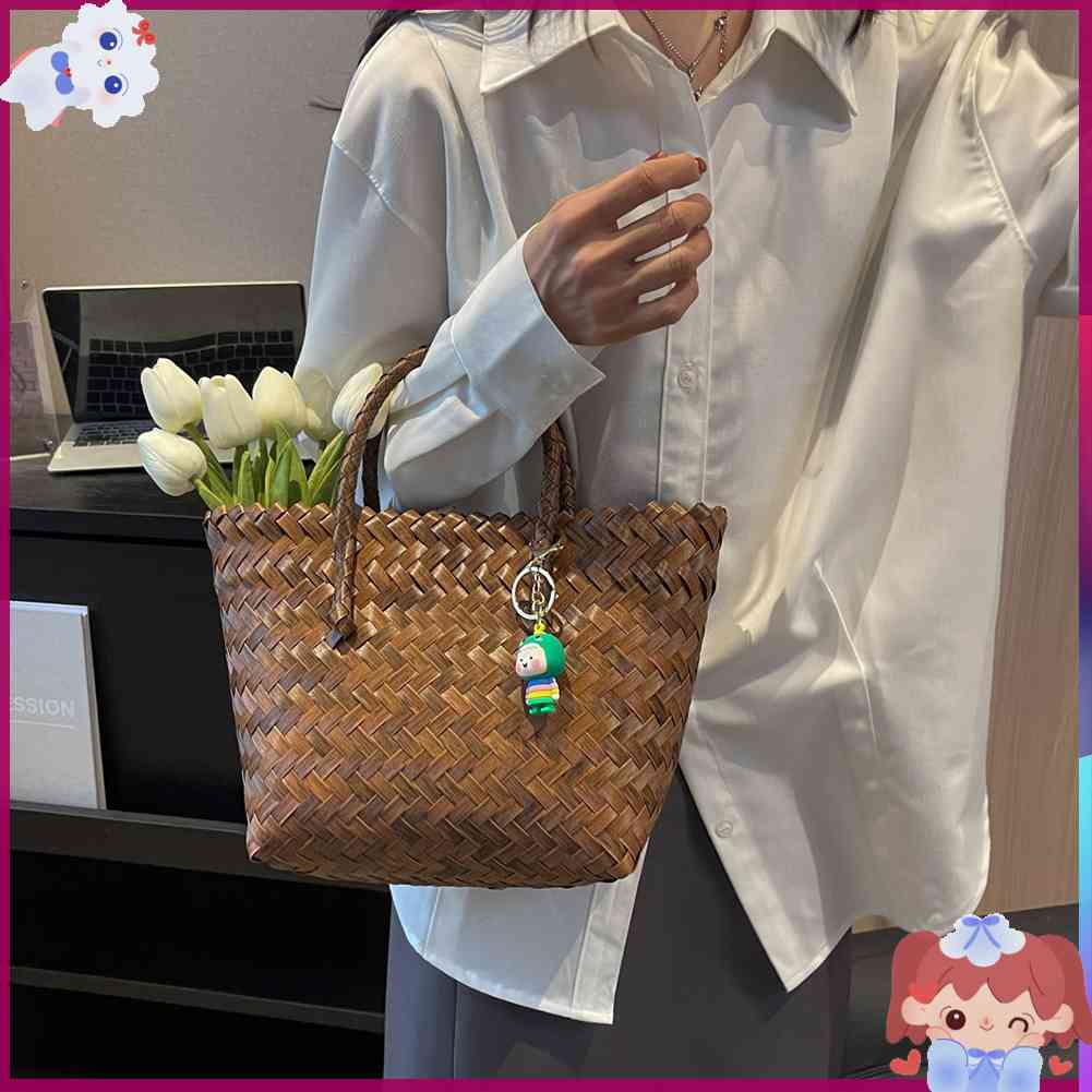 Túi Xách Đan Lát Sức Chứa Lớn Có Móc Khóa Dễ Thương Cho Nữ
