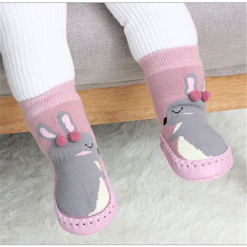 Vớ Cotton Đế Cao Su Dày Dặn In Họa Tiết Hoạt Hình Vui Nhộn Thời Trang Mùa Đông Cho Bé Gái Sơ Sinh