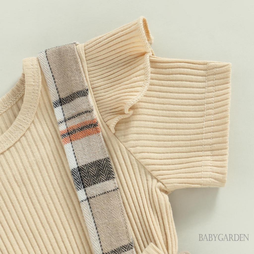 Bộ Áo Liền Quần Ngắn Tay Cổ Tròn Họa Tiết Caro + Băng Đô Cài Tóc Thời Trang Xuân Hè Cho Bé Gái 0-18 Tháng Tuổi