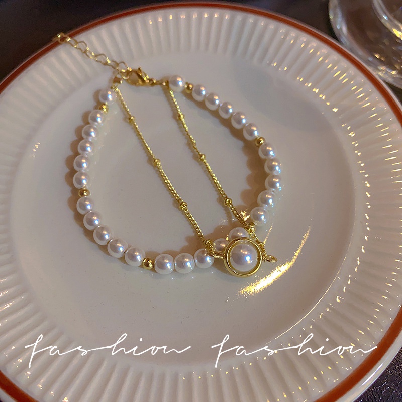 Vòng Tay Rơm Đính Ngọc Trai Thời Trang Cho Nữ