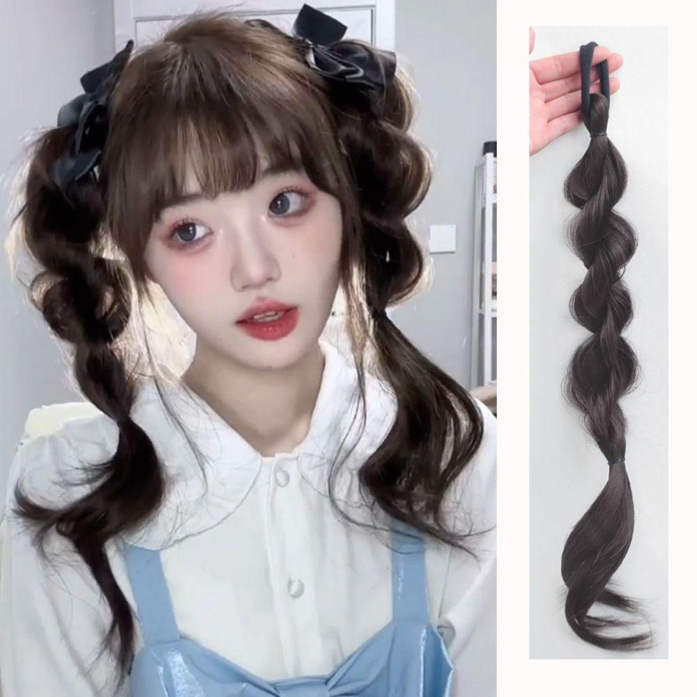 Tóc Giả Kiểu Thắt Bím Bằng Cao Su Tổng Hợp Màu Đen Tự Nhiên WMES15H Thời Trang Dành Cho Bạn Nữ