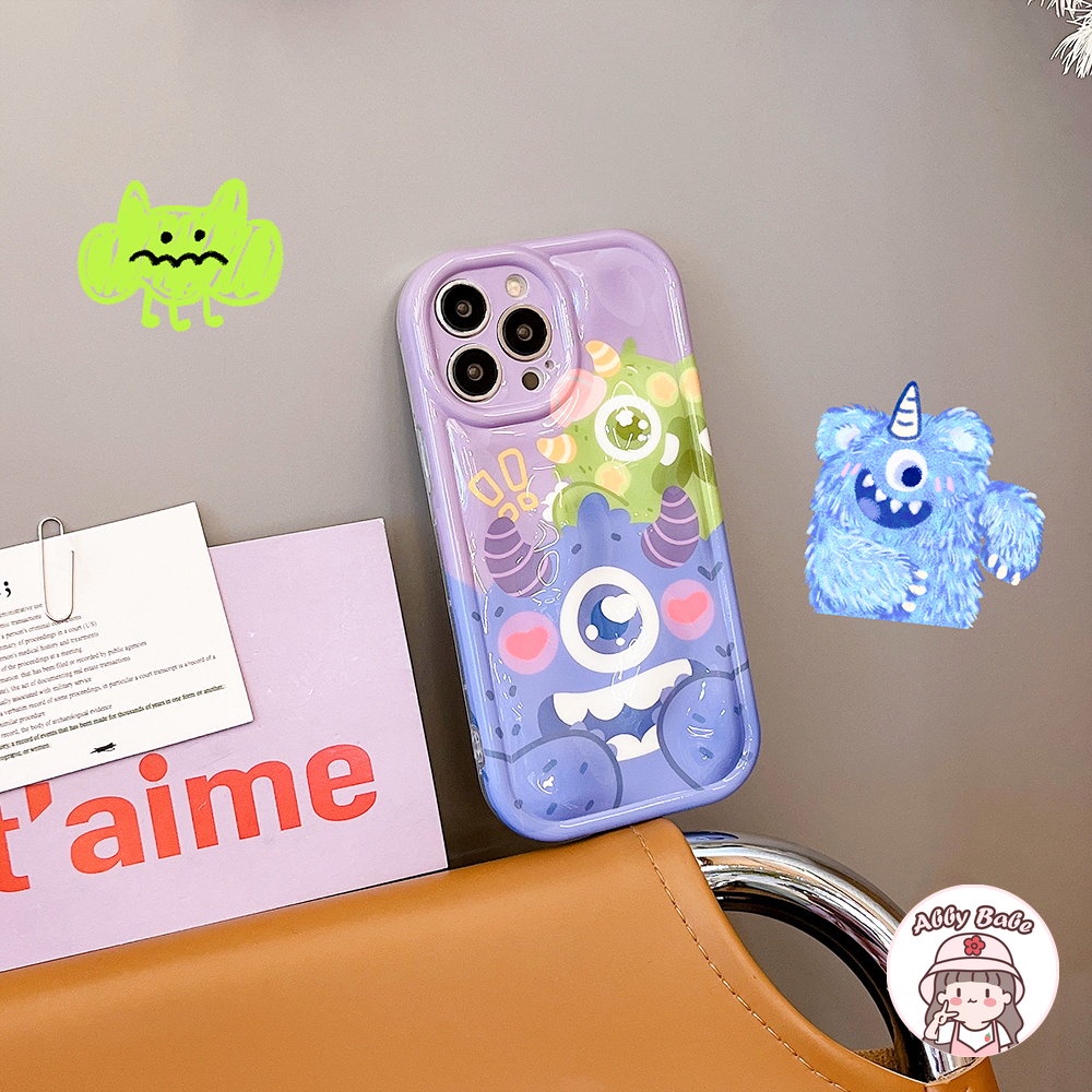 Ốp Điện Thoại TPU Mềm Chống Sốc Họa Tiết Quái Vật Mắt To Phối Bóng Lông Cho IPhone 14 Pro Max 13 12 11 Pro Max