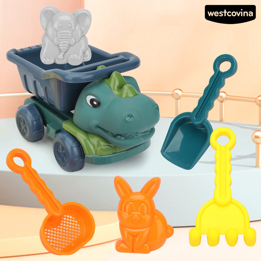 [COD]♋1 Bộ 6 / 7 Dụng Cụ Đào Cát Bằng ABS Hình Khủng Long Hoạt Hình Dễ Thương Vui Nhộn