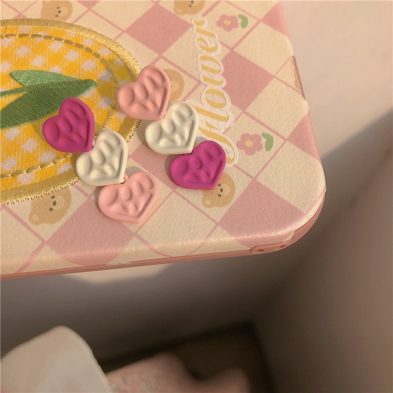 Bông Tai Mạ Bạc 925 Hình Trái Tim Màu Hồng Phong Cách Vintage Thời Trang Mùa Hè Cho Nữ