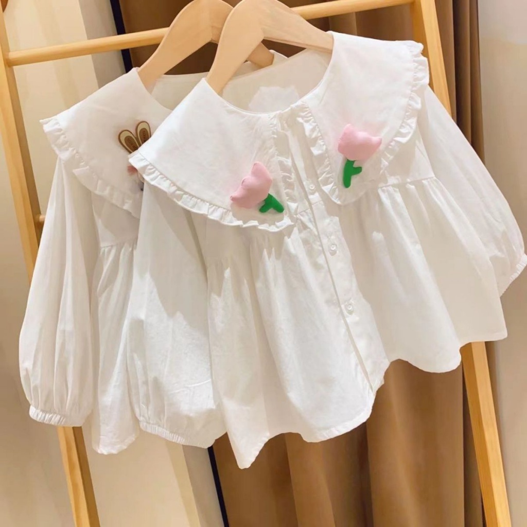 Áo Sơ Mi Cổ Búp Bê Dáng Rộng Thời Trang Mùa Xuân 2023 Cho Bé Gái