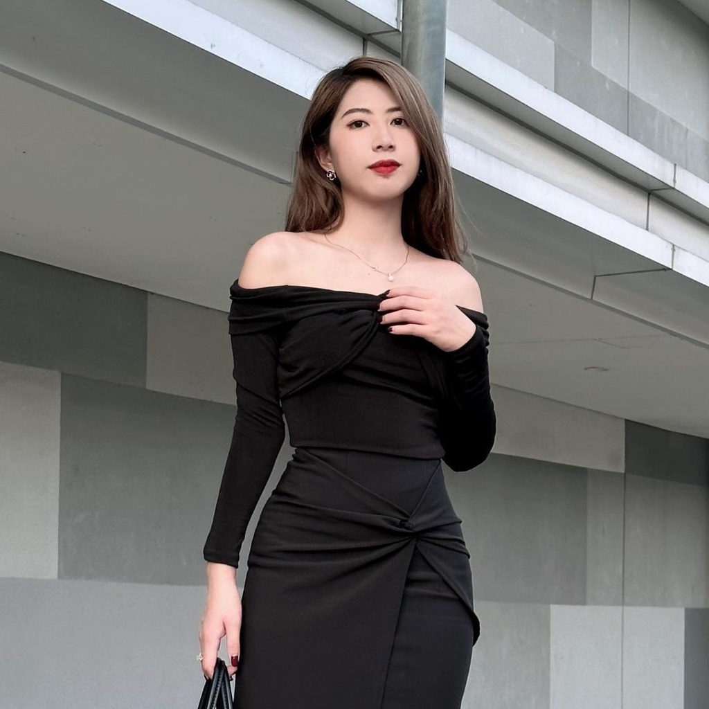 Áo len nữ ánh nhũ trễ vai Gina Top Fashion  cách điệu thiết kế trendy dáng ôm body 4YOUNG A4412