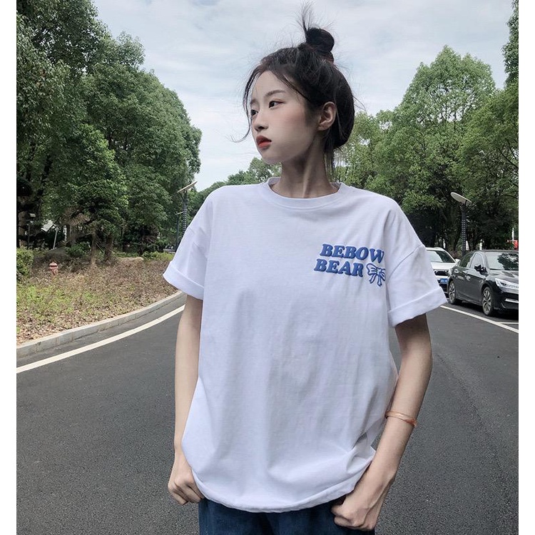 Áo thun nữ form rộng in Gấu chữ nổi chất liệu 100% cotton thoáng mát MS6710