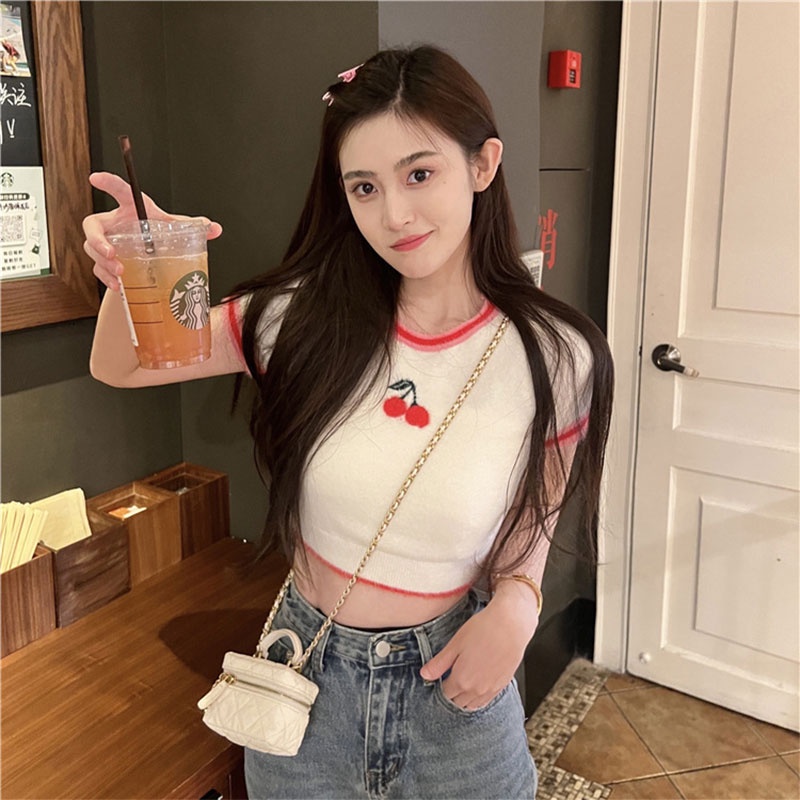 Áo thun XINLANYASHE dệt kim tay ngắn phong cách Hàn Quốc mới cho nữ