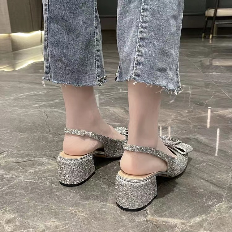 Sandal high-heeled square-shaped sandals glittering fashion for women HDRN
