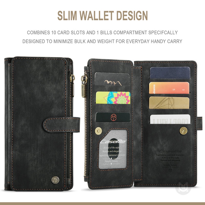 Ốp Điện Thoại Da Kèm Ngăn Đựng Thẻ Có Khóa Kéo Cho Samsung Galaxy S23 S22 S21 S20 Plus Ultra S20FE S21FE