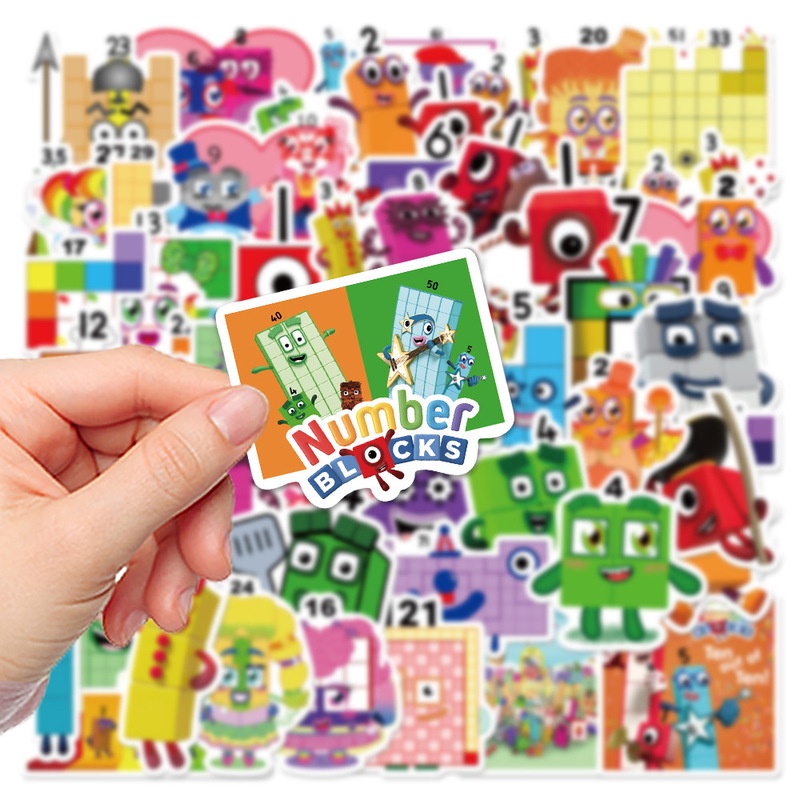 52PCS Cartoon Digital Block Stickers Khối kỹ thuật số Cartoon DIY Kids Chai nước Xe máy Stickers Trượt ván Đồ chơi Stickers
