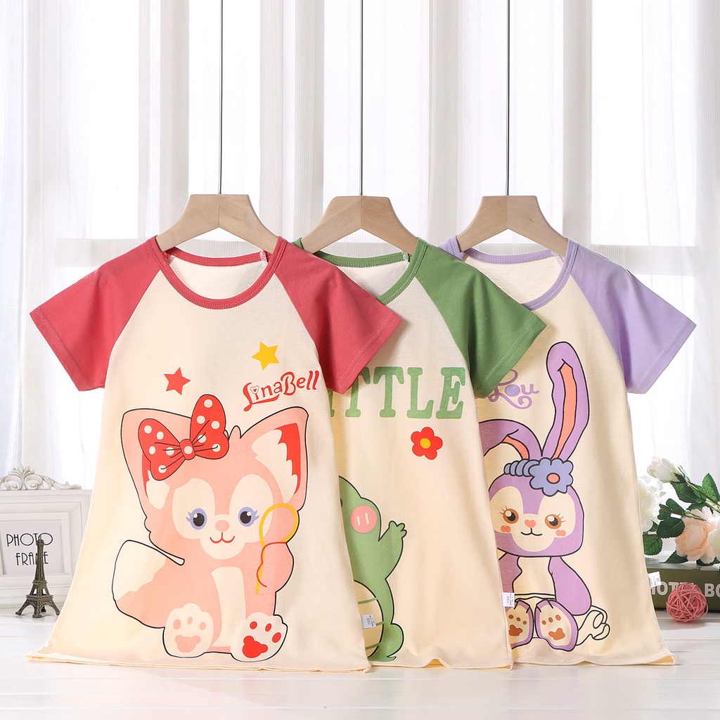 【KK】 Váy ngủ trẻ em Spot 80-165, váy ngủ bố mẹ con, đồ ngủ bé gái mỏng, váy, váy ngắn tay, váy công chúa, đồ mặc nhà cho bé, váy điều hòa, váy co giãn, váy ngủ bé gái Lena Bell