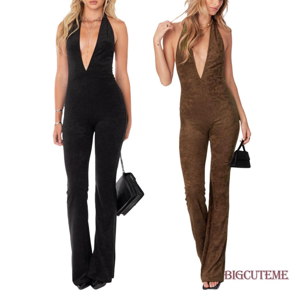 Áo liền quần Sát Nách Màu Đen Cổ Chữ V Khoét Sâu Quyến Rũ