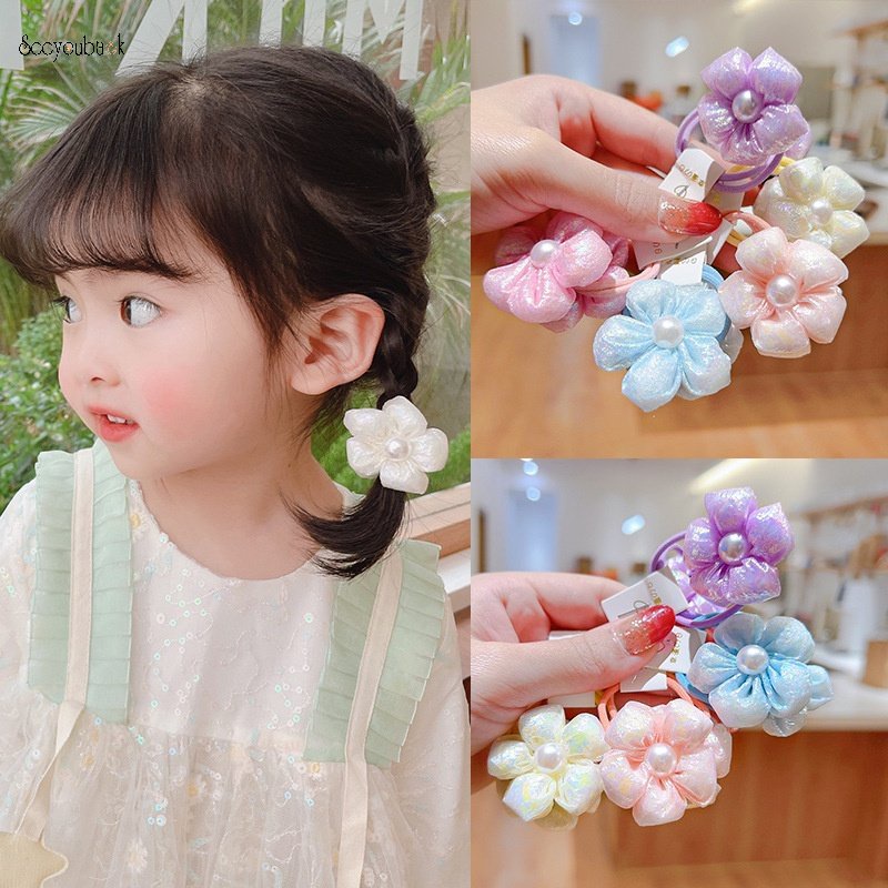 Dây Buộc Tóc Cao Su Mềm Co Giãn Đính Hoa Màu Kẹo Ngọt Dành Cho Bé Gái