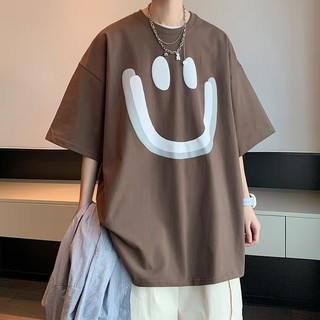 M ~ 5XL Áo thun nam tay ngắn hợp thời trang mùa hè phong cách Hàn Quốc Áo sơ mi quá khổ in hình nụ cười cho người đàn ông dáng rộng đồ họa Tee Quần áo trắng đen