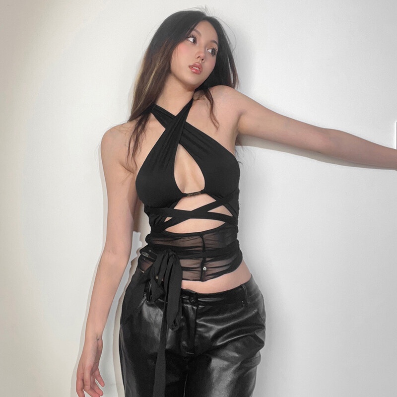 Kliou Áo Hai Dây Phối Lưới Thời Trang 2023 Quyến Rũ Cho Nữ