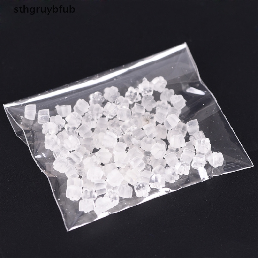Set 100 Nút Chặn Bông Tai Bằng Cao Su Silicon Mềm Trong Suốt Hình Bông Hoa