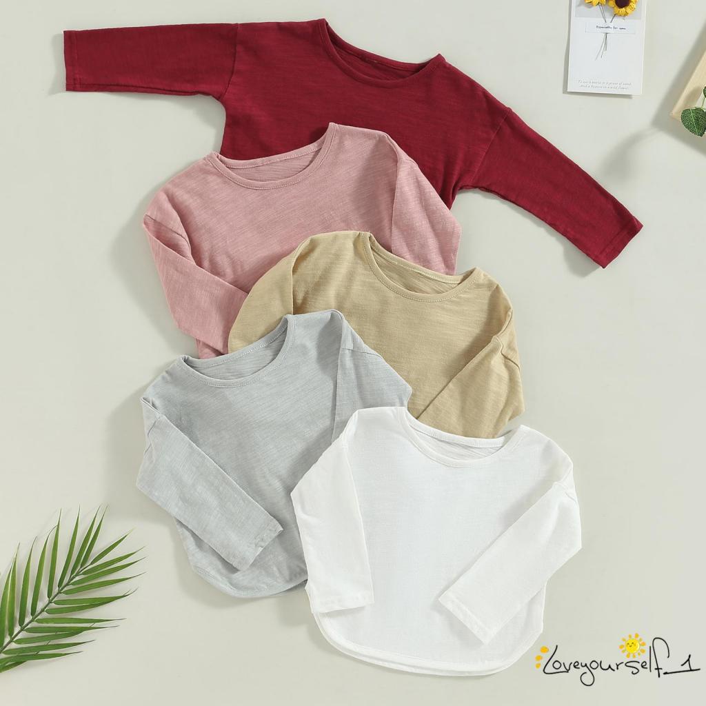 Áo Thun Tay Dài Cổ Tròn Màu Trơn Thời Trang Xuân Thu Cho Bé B930G