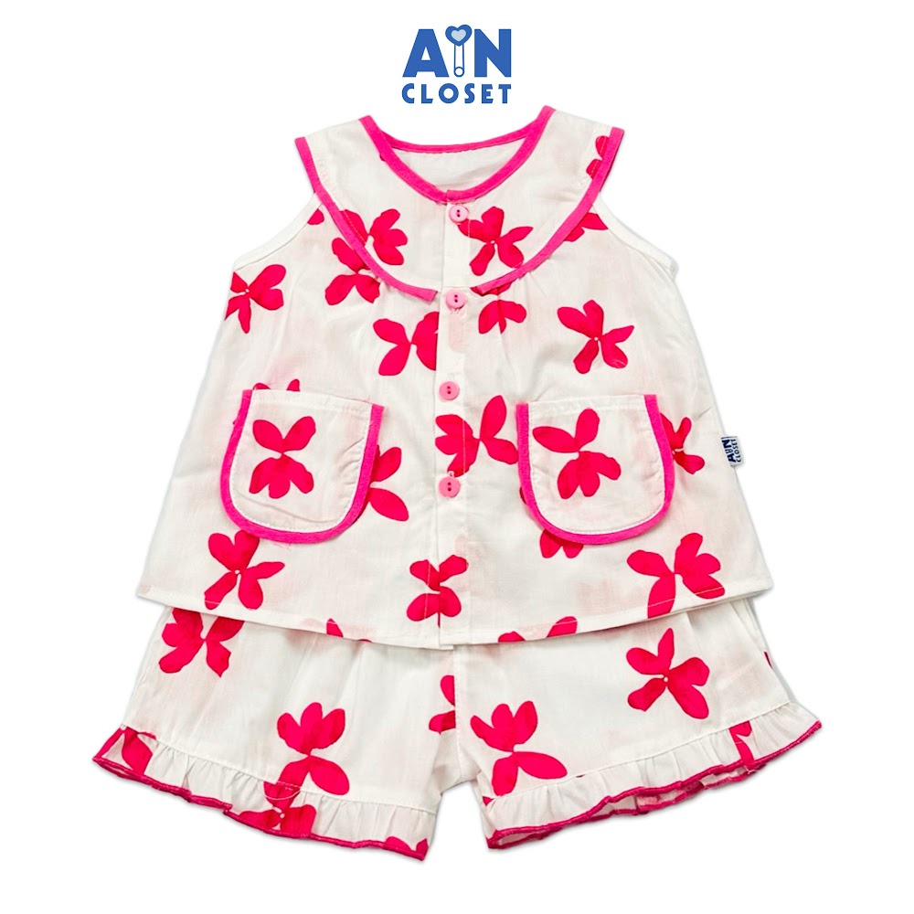 Bộ quần áo ngắn bé gái họa tiết hoa Chuồn Chuồn hồng cotton - AICDBGTXJG32 - AIN Closet