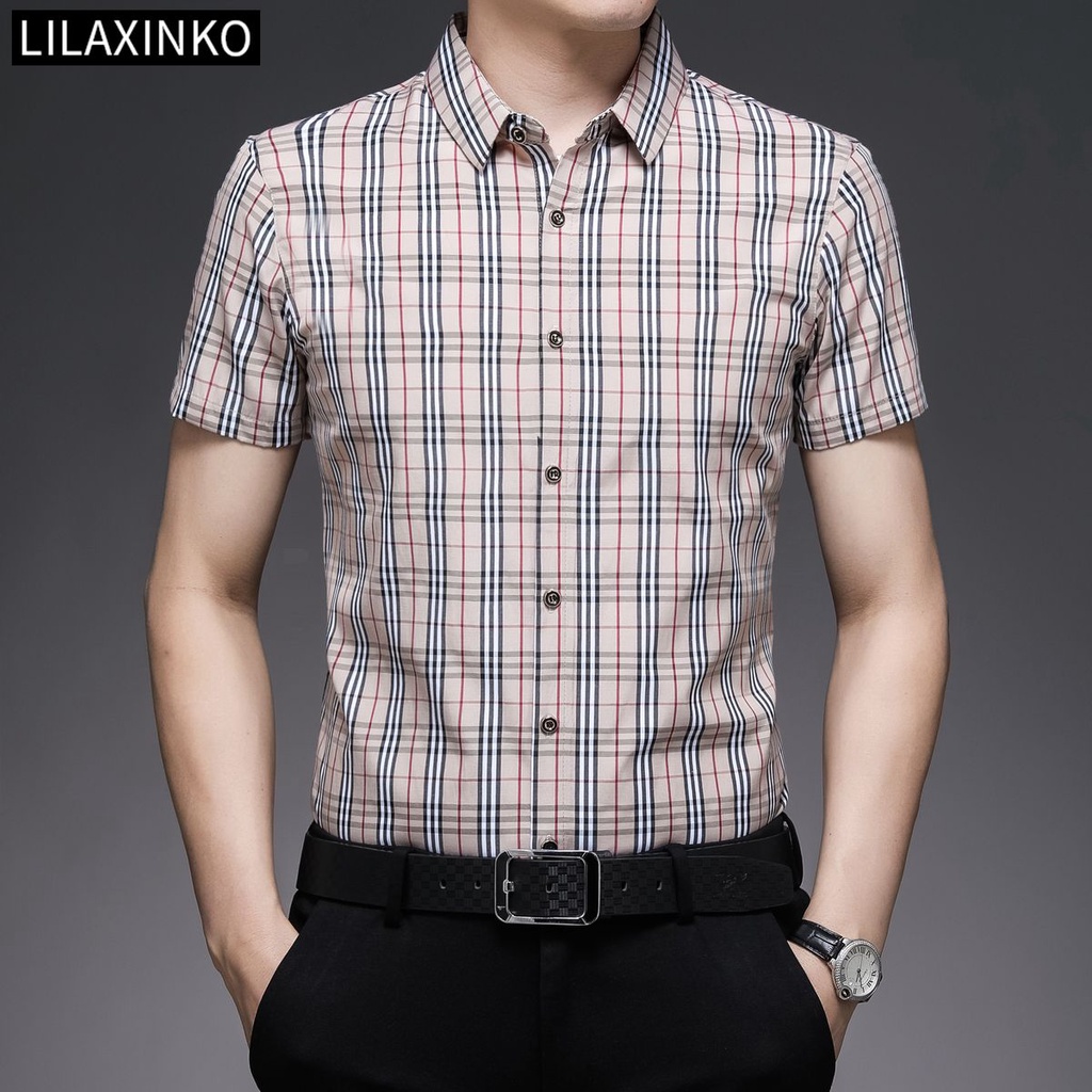 Áo Sơ Mi Cotton Tay Ngắn Họa Tiết Kẻ Sọc 2 Màu Thời Trang Chất Lượng Cao Cho Nam
