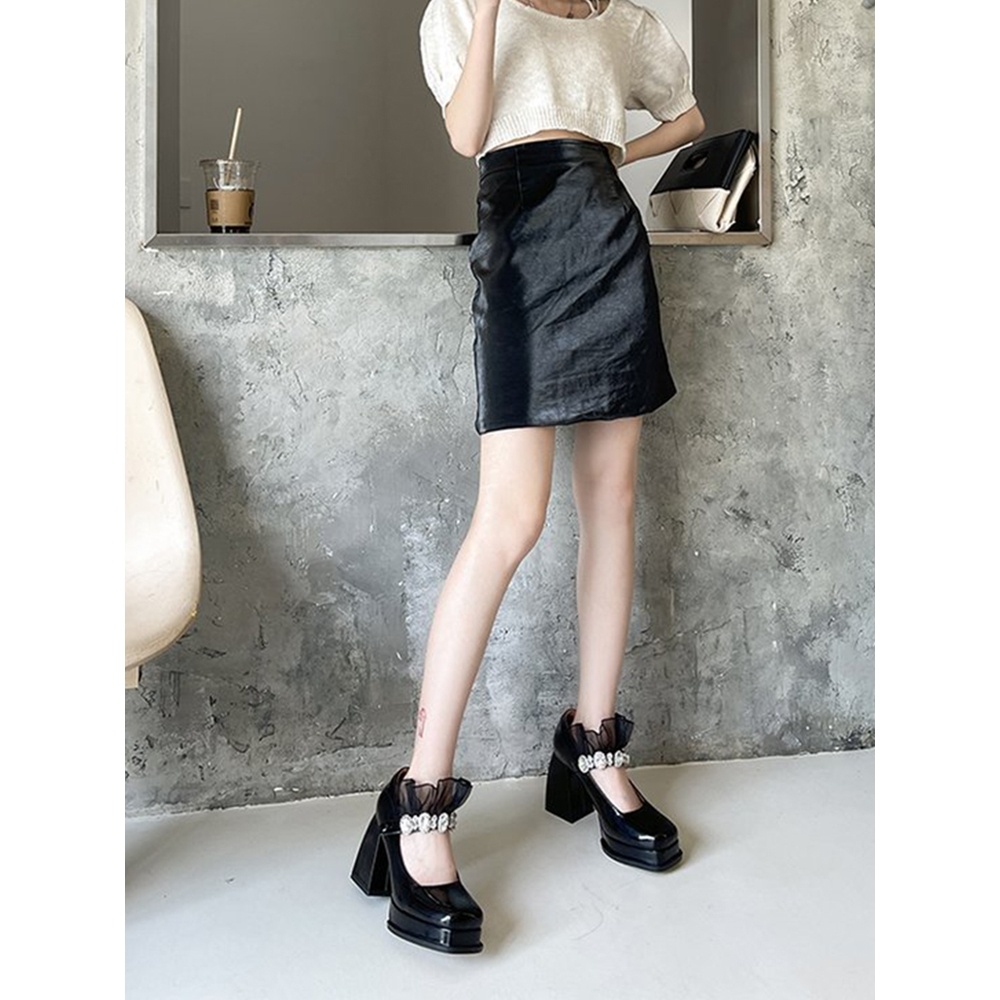 Giày Búp Bê Da Mũi Vuông Đính Đá Phong Cách Lolita Thời Trang Mùa Xuân 2023