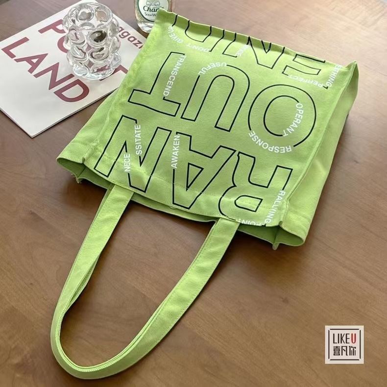 Túi Xách Canvas In Chữ Màu Xanh Lá Thời Trang