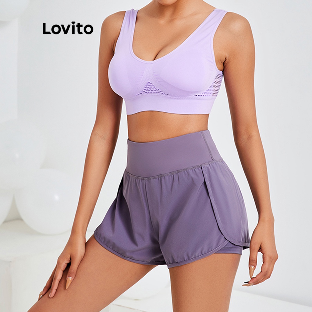 Áo ngực thể thao Lovito khoét lỗ rỗng nhanh khô phong cách cơ bản L13X085 (Màu tím nhạt)