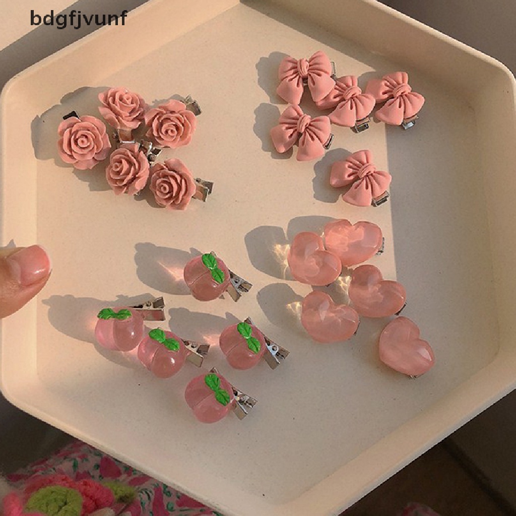 Set 5 Kẹp Tóc Mini Hình Hoa Hồng / Trái Tim / Nơ Xinh Xắn Cho Nữ