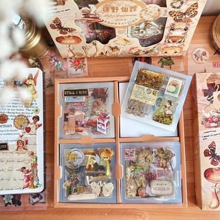 Set 100 tấm sticker nhãn dán vintage, hộp 100 miếng nhãn dán vintage trang trí sổ journal namnhoshop