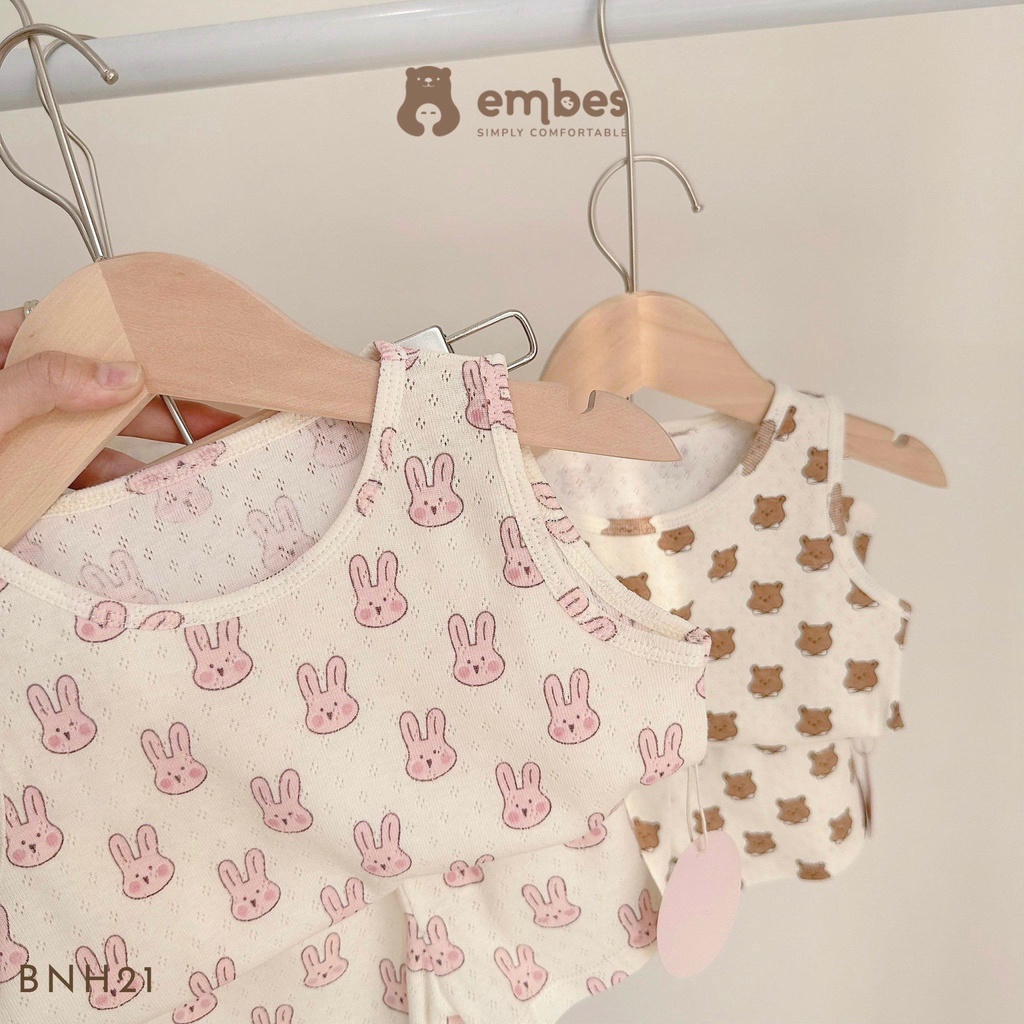 Embes Bộ quần áo cộc tay, Bộ quần áo ba lỗ sát nách họa tiết cho bé trai bé gái , bộ hè thông hơi cho bé 8kg đến 18kg
