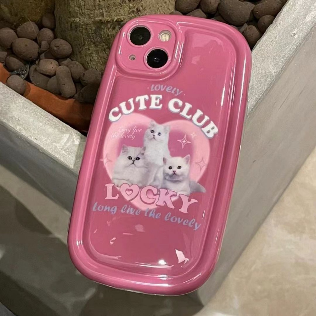 ✅Ốp Điện Thoại Mềm Hình Mèo Màu Hồng / Xanh Dương Có Đệm Khí Cho iPhone14 / 13 11 12promax x Xr 3L
