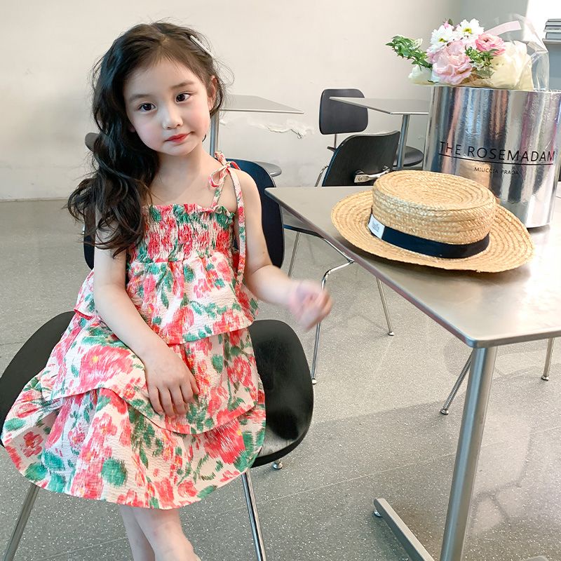 Đầm Công Chúa Pettiskirt Hai Dây Họa Tiết Hoa Cao Cấp Phong Cách Phương Tây Thời Trang Mùa Hè Hàng Mới Dành Cho Bé Gái