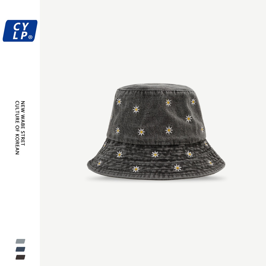 Nón Tai Bèo Denim Họa Tiết Hoa Cúc Thêu Phong Cách Hàn Quốc Thời Trang Xuân Hè Dành Cho Nữ