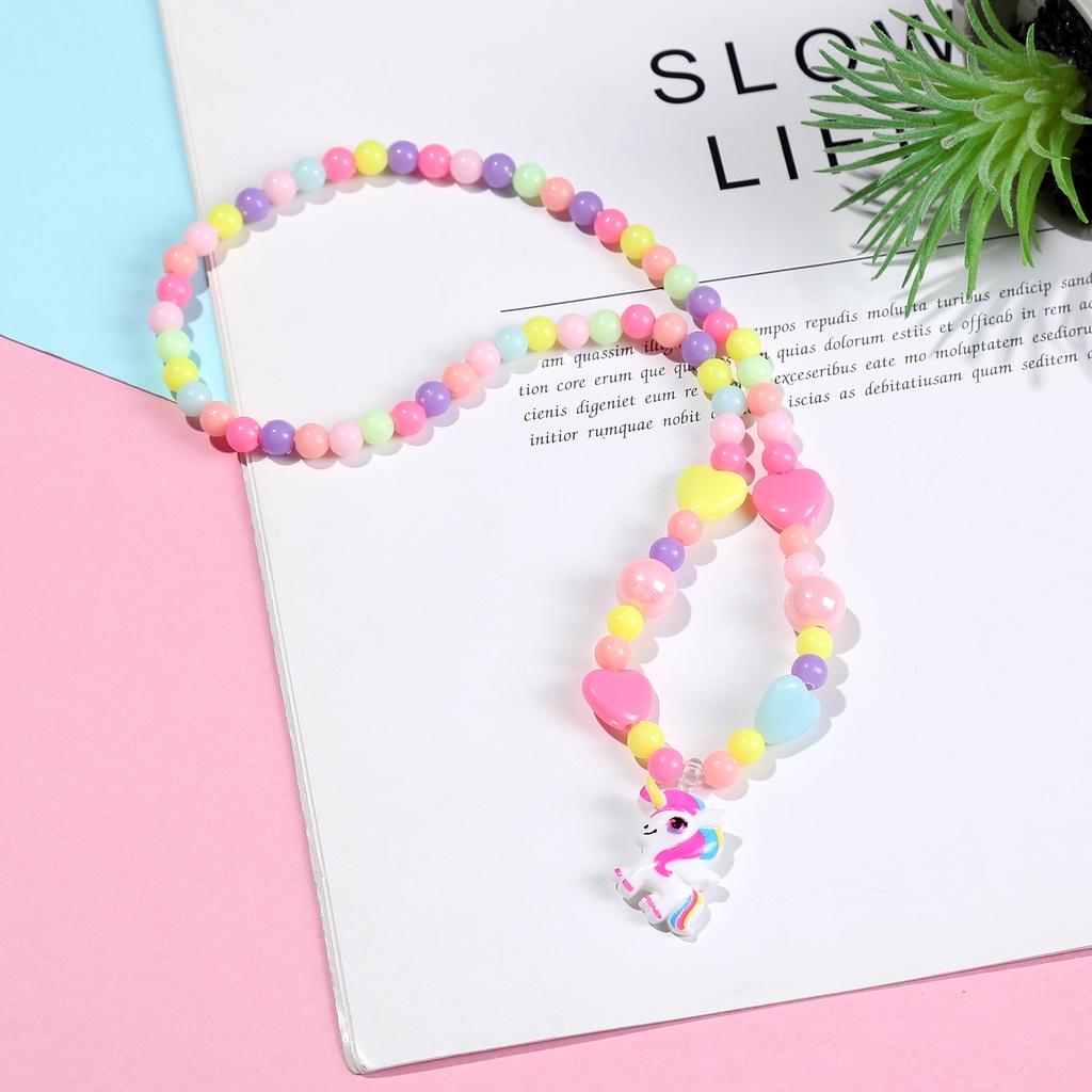 Vòng cổ Hạt Nhựa acrylic Mặt Hình Kỳ Lân Hoạt Hình Nhiều Màu Dành Cho Bé Gái