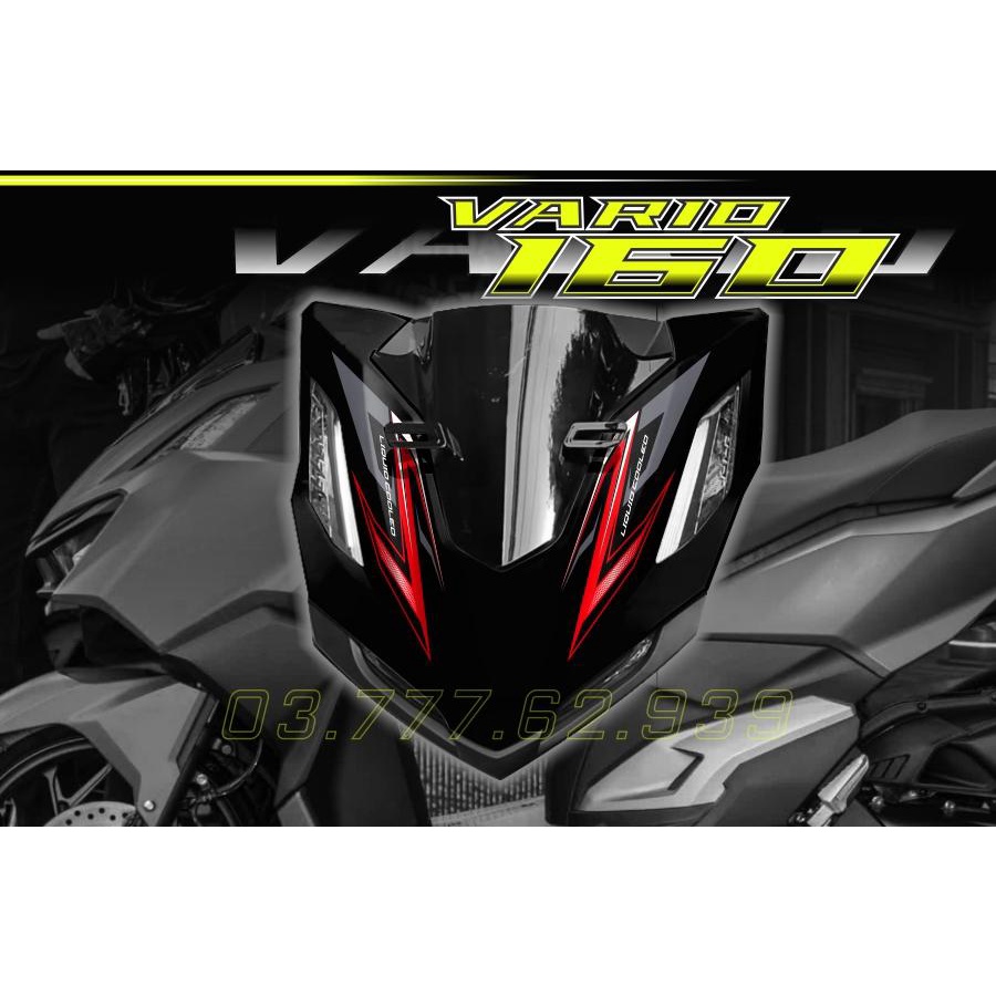 Tem rời Vario 160 xe đen - mẫu chỉ đỏ xám đơn giản - dễ dán