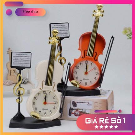 Đồng Hồ Báo Thức Để Bàn Hình Dáng Cây Đàn Violin Cổ Điển Sang Chảnh