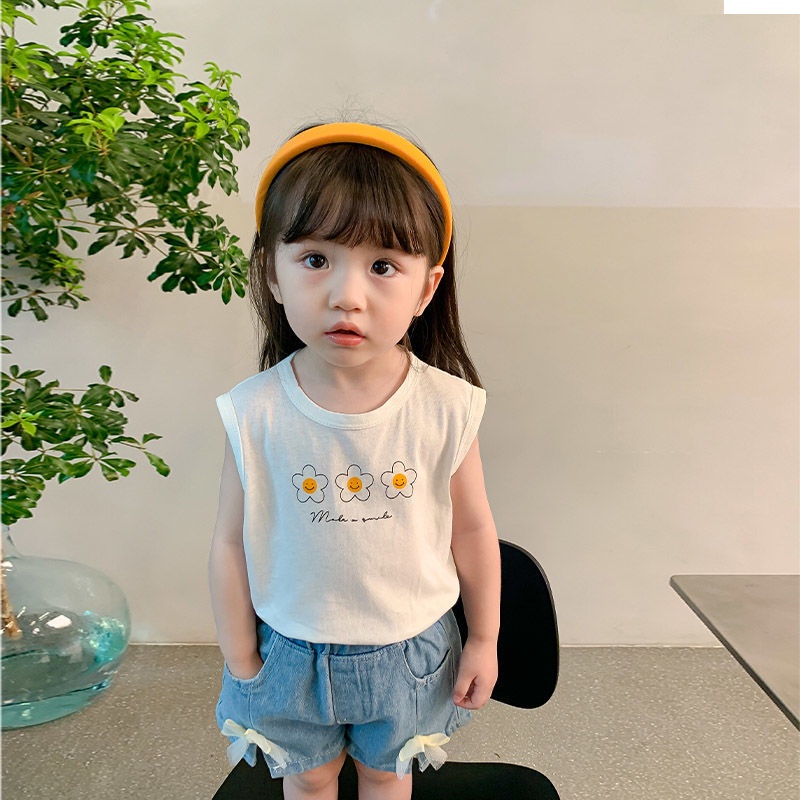 Áo Sát Nách Vải Cotton Phối Ren Thoáng Khí Nhanh Khô In Hoạt Hình Thời Trang Mùa Hè Cho Bé Gái 30301