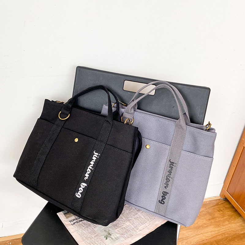 MISCHA Túi Xách canvas Màu Trơn Sức Chứa Lớn Phong Cách Nhật Bản Mới Cho Nữ