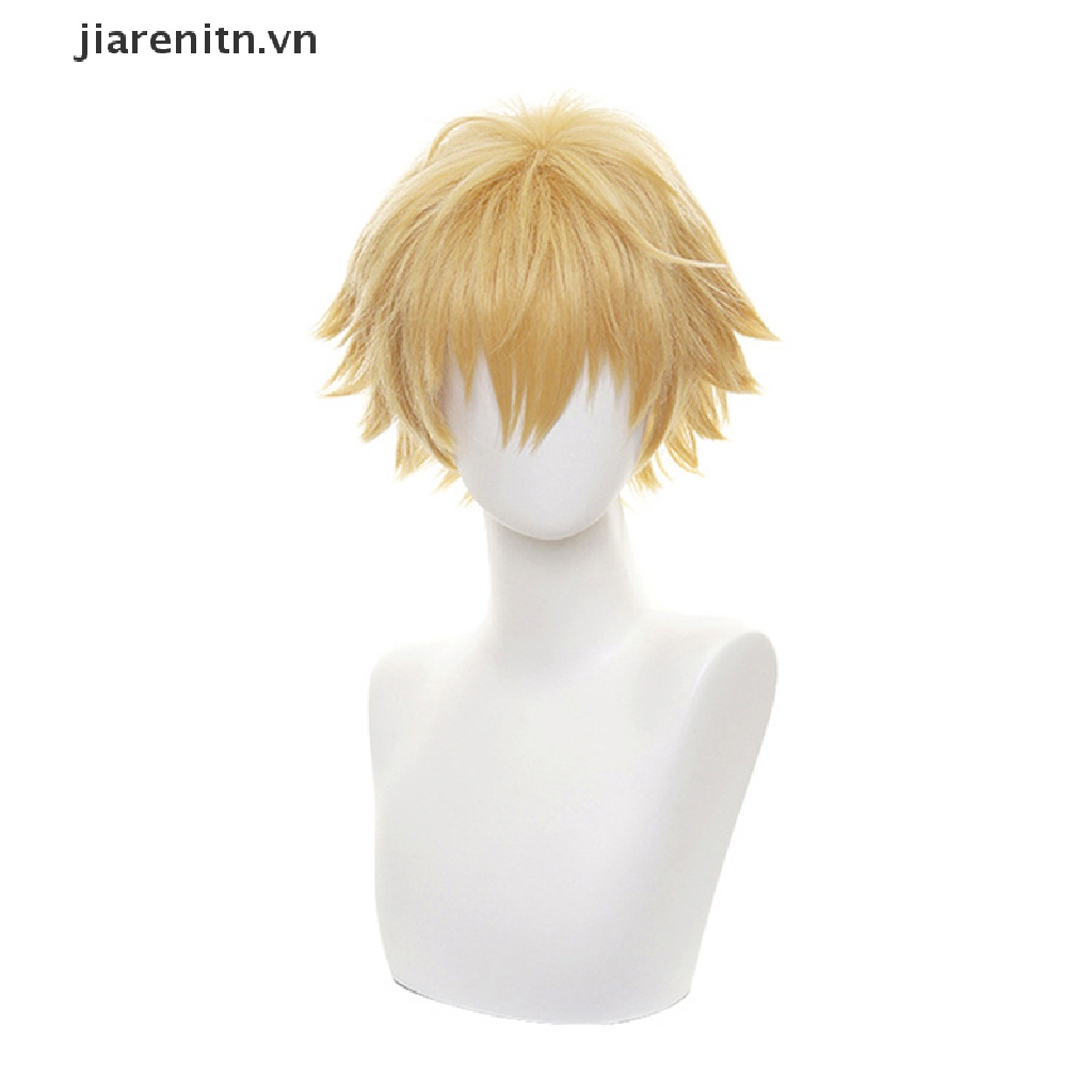 Jiarenitn Chain Man Denji Cosplay Costume Wig Mens Anime Halloween Golden Short Hair vn