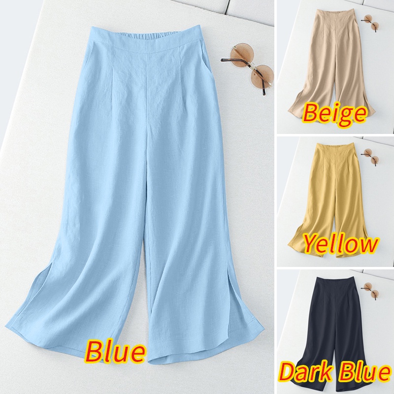 Zanzea Quần Dài Ống Rộng Lưng Thun Màu Trơn Thời Trang Hàn Quốc Cho Nữ